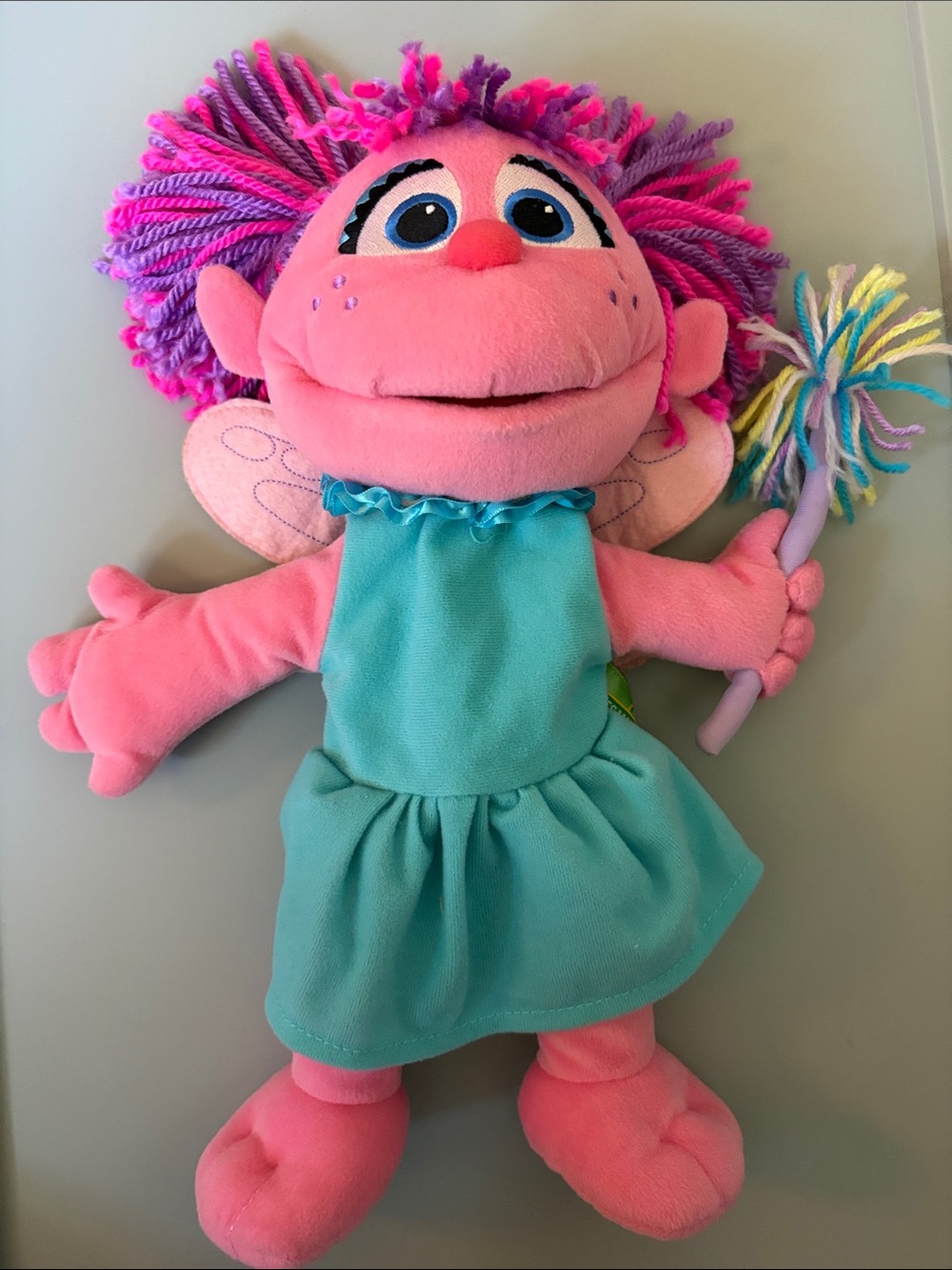 Abby Pink Plush Fairy Puppet Doll with Teal Dress - Kids Toy